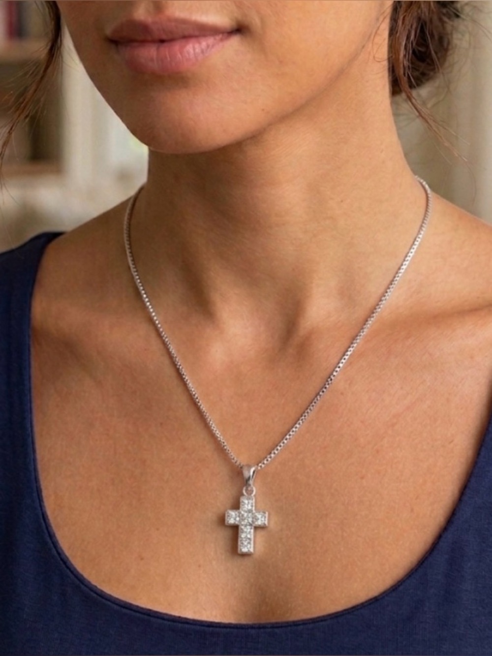 Silpada Retired VINTAGE N0769 Sterling Silver CZ Cross Pendant Necklace